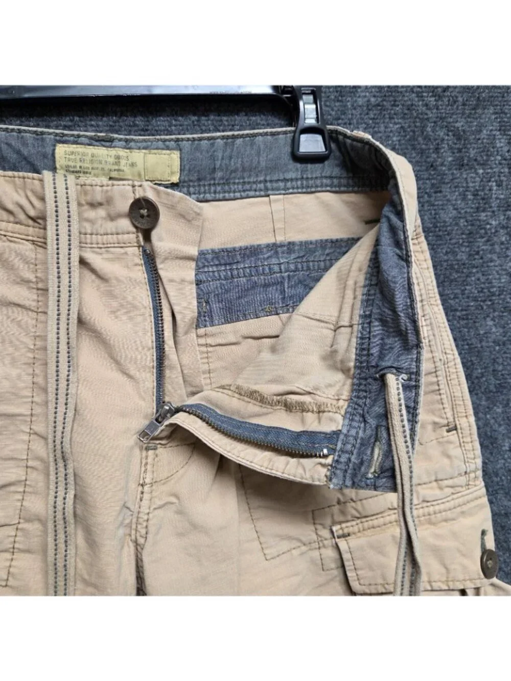 True Religion Shorts Mens 29 Brown Cargo Trooper Distressed MISSING BUTTON